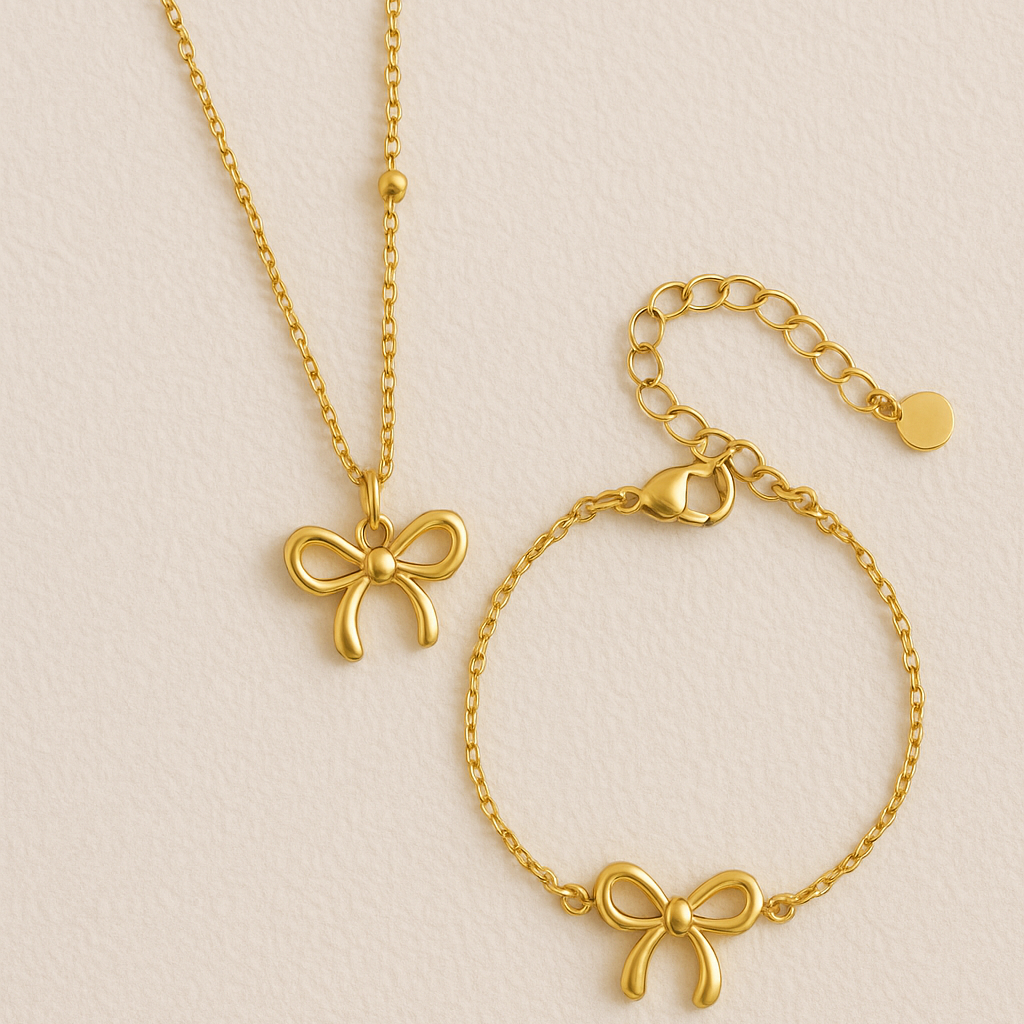 Ensemble Nœud de Papillon Doré - Collier & Bracelet
